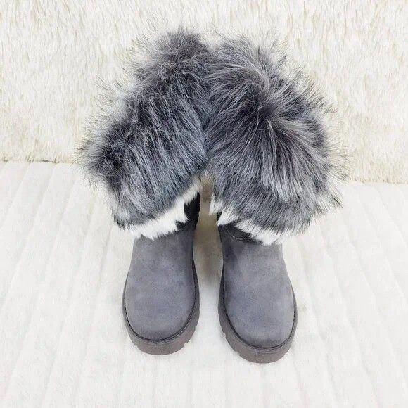 Other Chi Chi Gray Grey Faux Fur Thick Lined Winter Boots (US Shoe Size US 7 / IT 37 - 3 Thumbnail