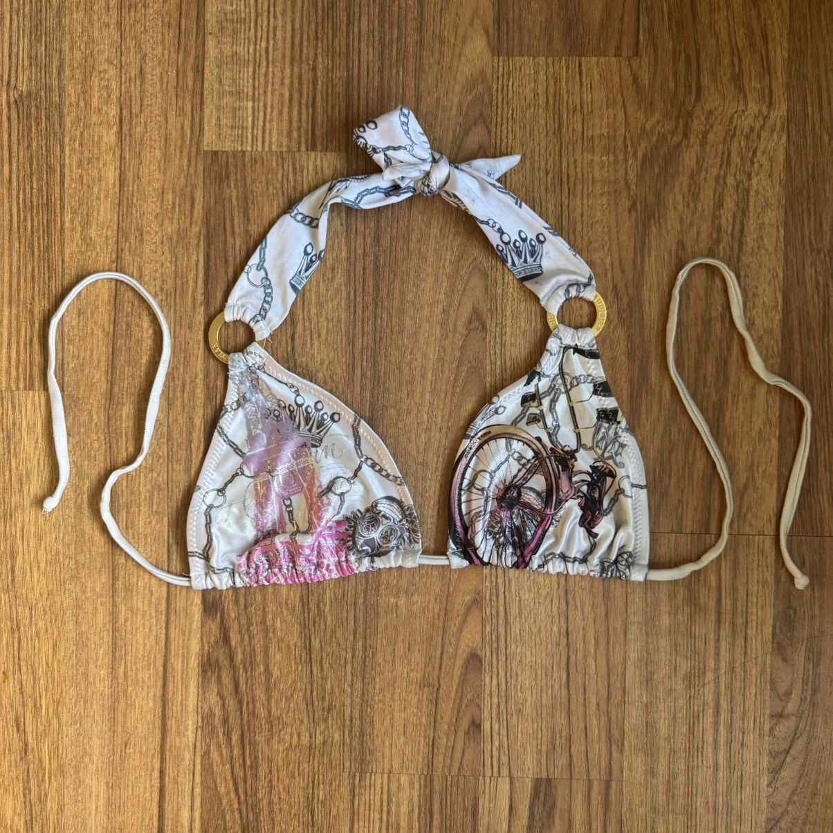 Ed Hardy CHRISTIAN AUDIGIER Vintage Y2K White Pink Paris Bikini Set Size L / US 10 / IT 46 - 2 Thumbnail