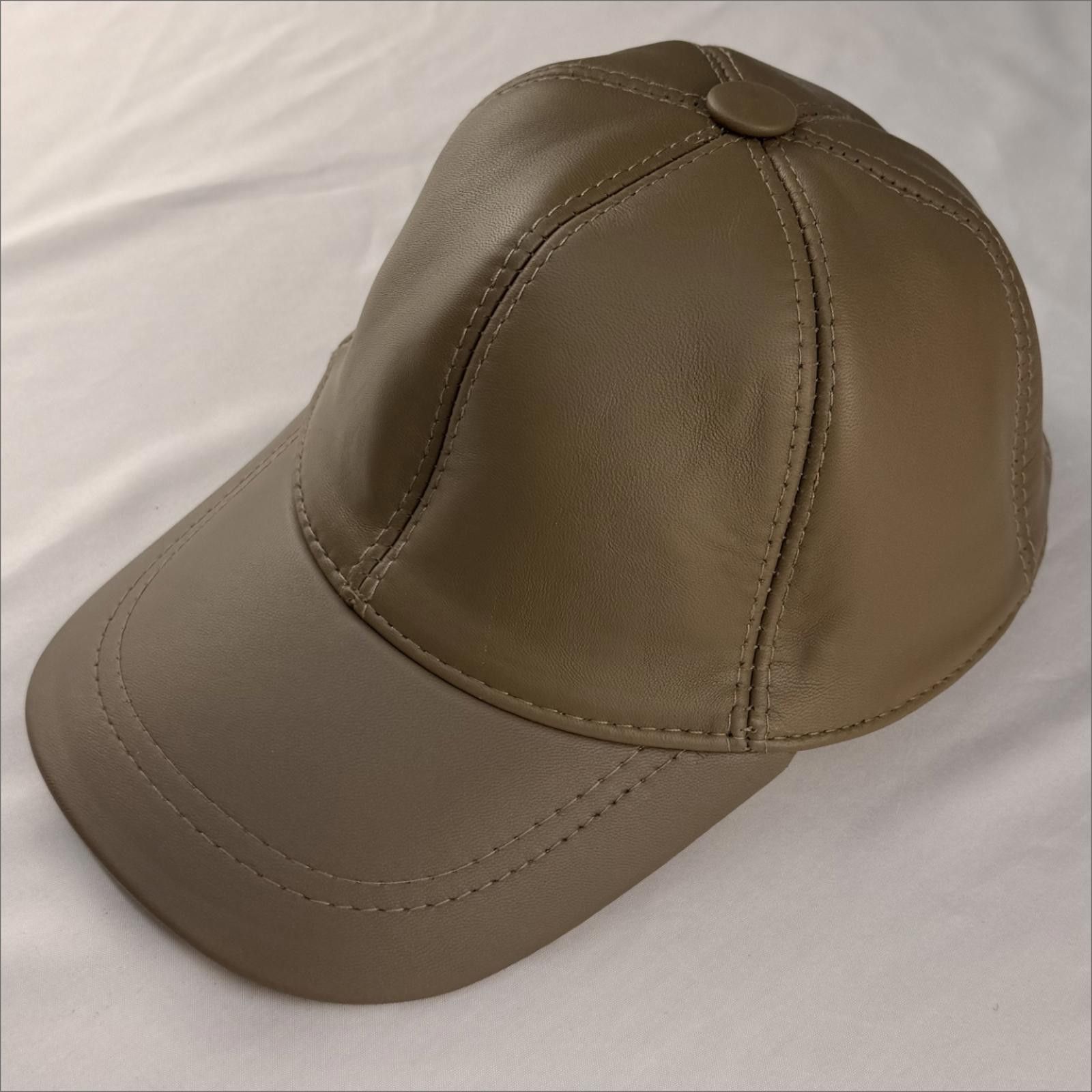 Other NEW Beige Leather Baseball Cap - Premium Hat 084 Size ONE SIZE - 3 Thumbnail