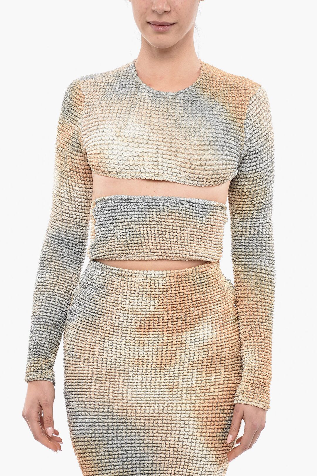 image of Off White Og1Mm0524 Stretchy Smock Long Sleeved Top In Beige, Women's (Size Medium)