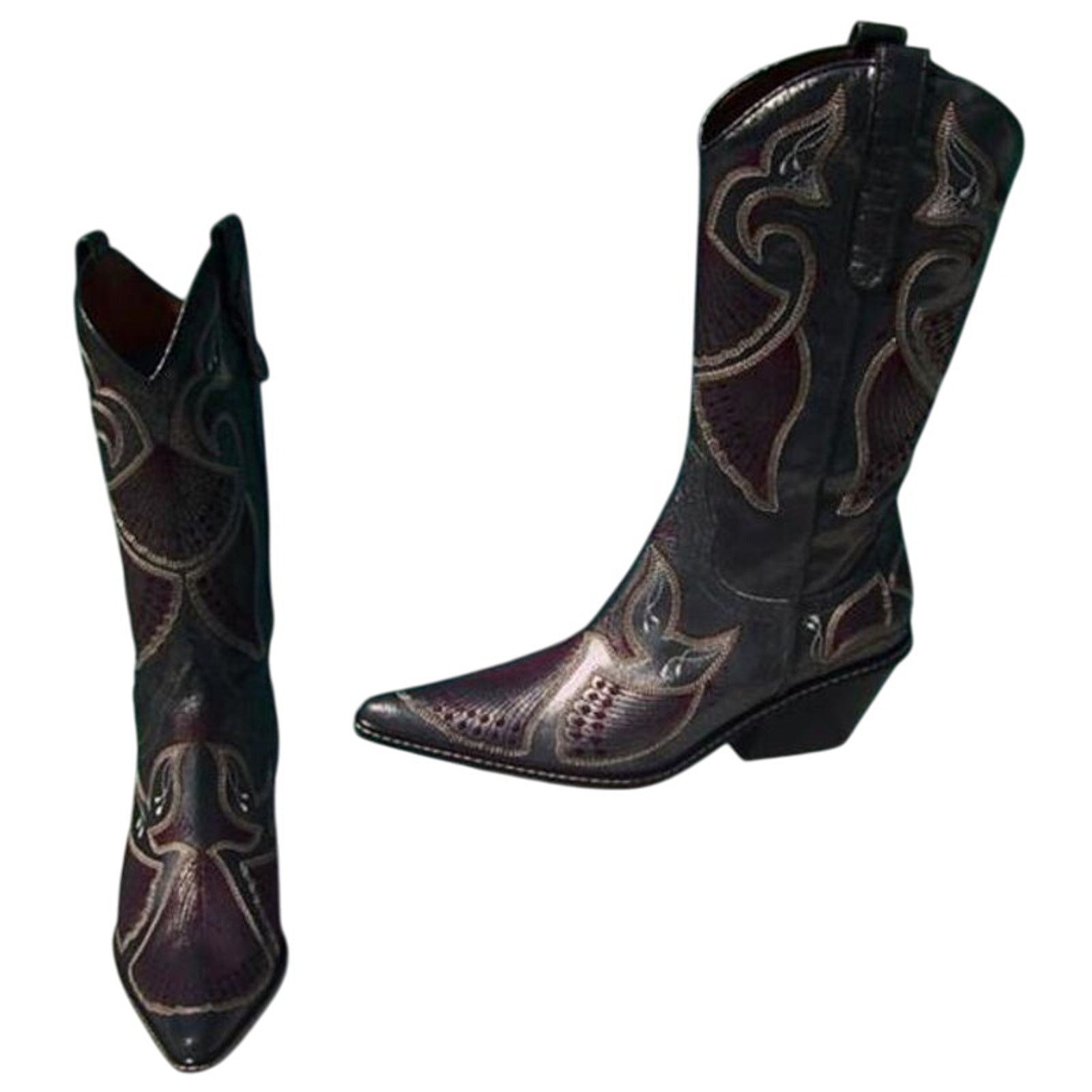 Donald Pliner Donald Pliner Western Black Metallic Leather Boot $750 NWT Size US 6.5 / IT 36.5 - 3 Thumbnail