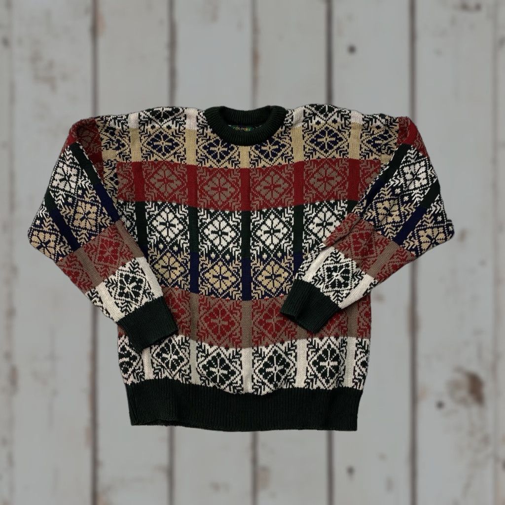 Vintage VINTAGE Colours Sweater Mens L Red Green Winter Snowflake Knit Holiday Shirt Pullover 80s 90s Christmas Mens Size US M / EU 48-50 / 2 - 1 Thumbnail
