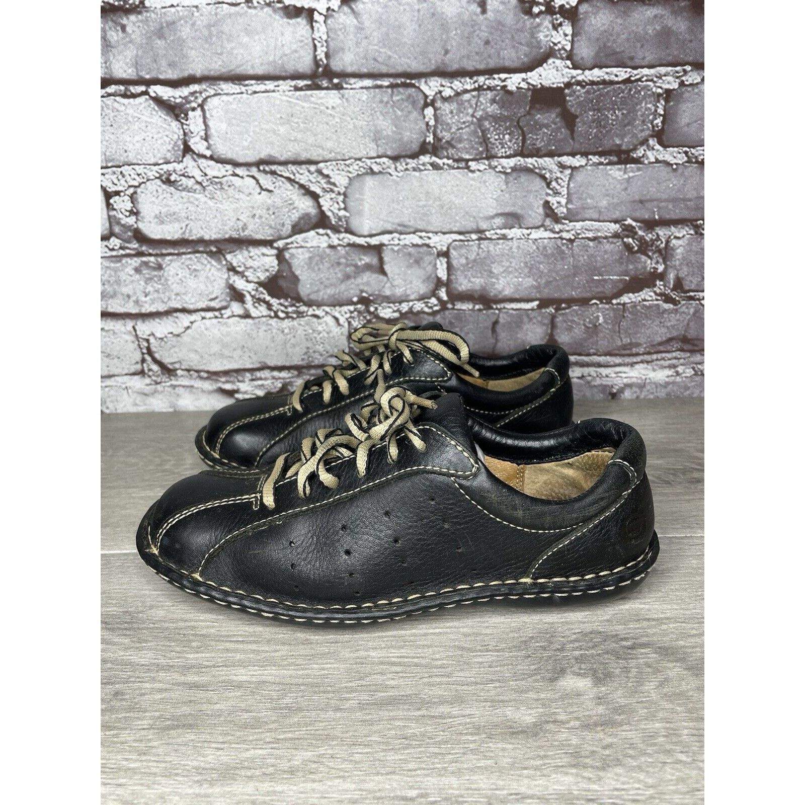 Born Born Black Leather Bicycle Lace Up Casual Comfort Shoes Wome Size US 6.5 / IT 36.5 - 7 Thumbnail