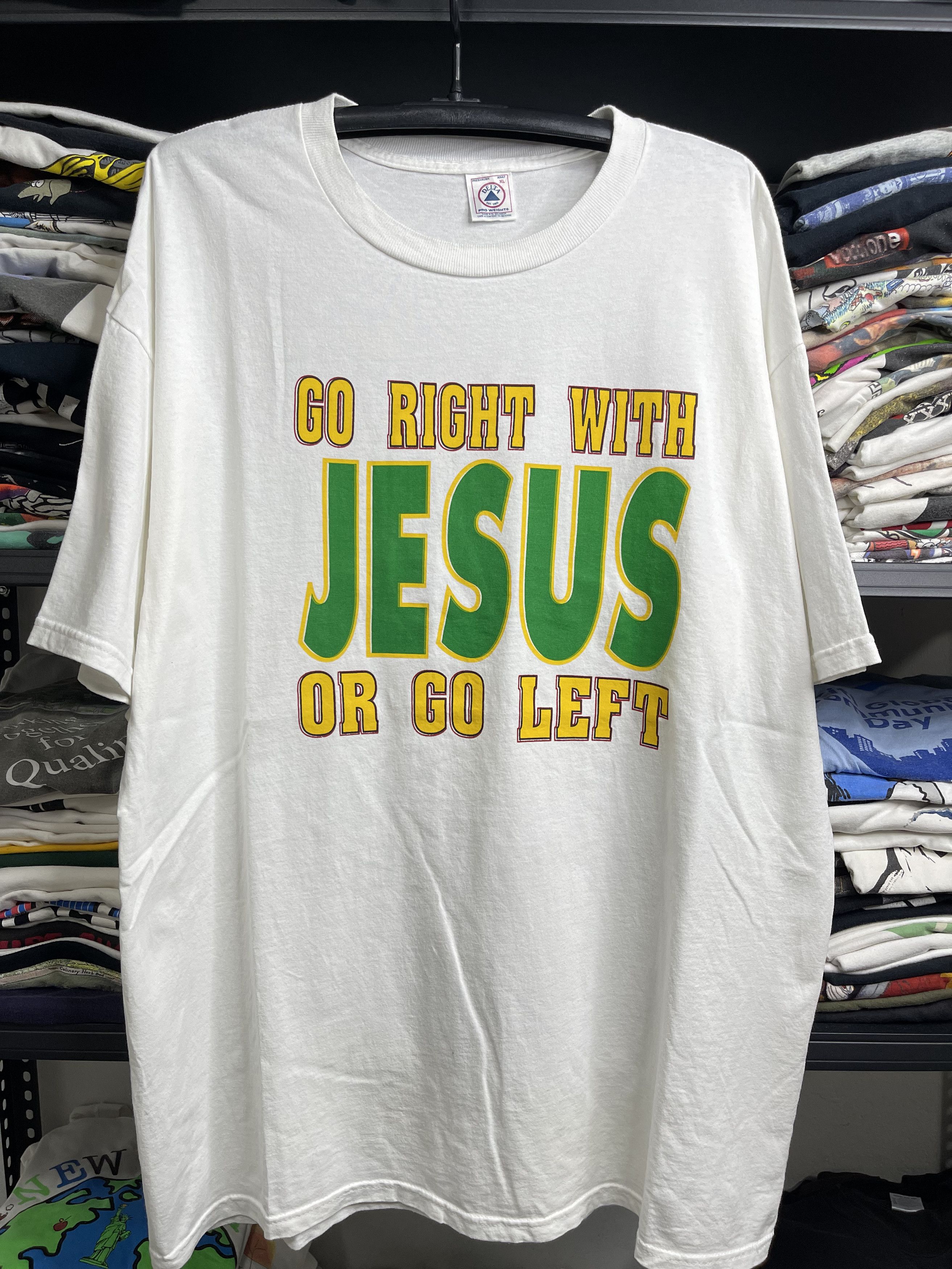Vintage Go Right With JESUS Or Go Left 90s Tee XL