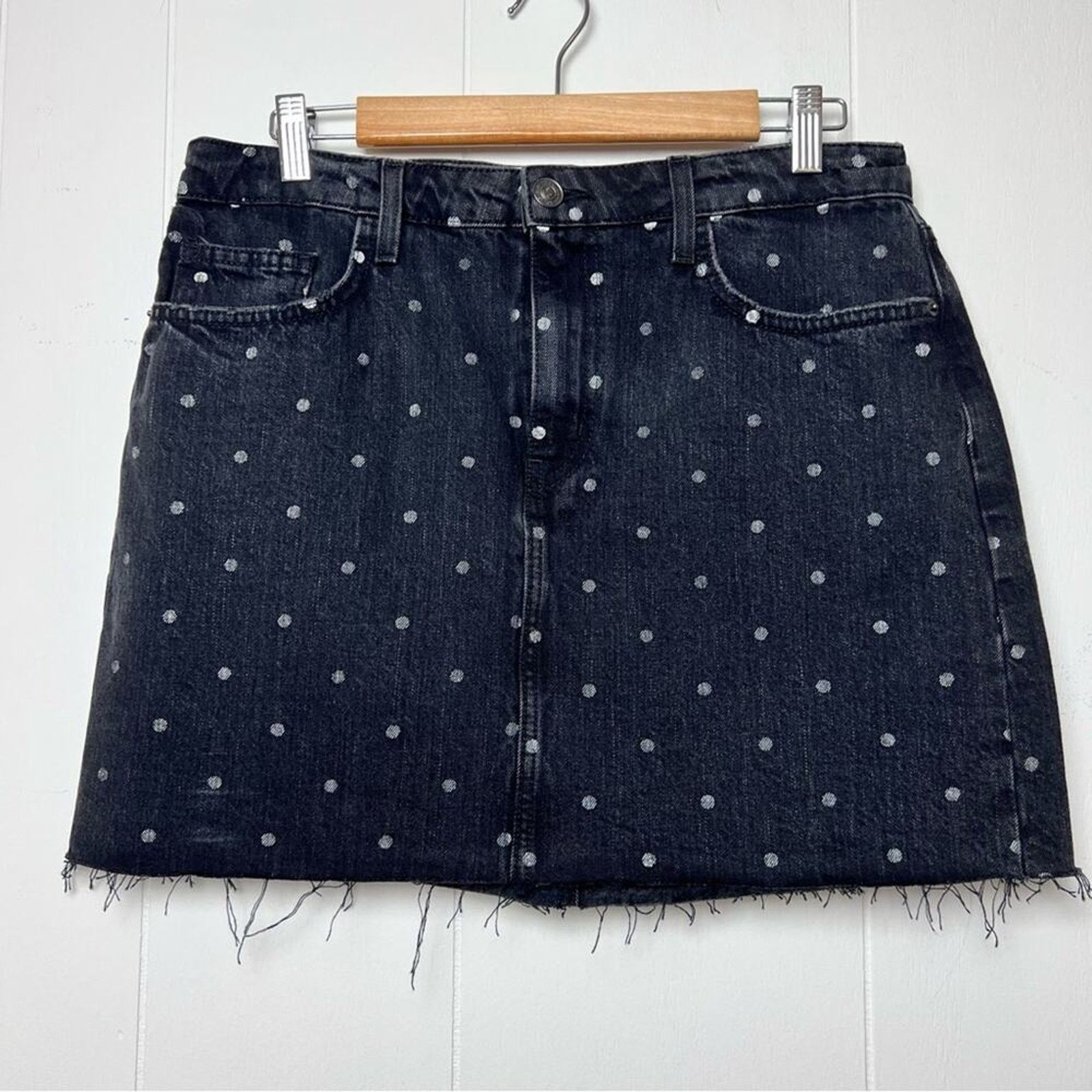 Current/Elliot Current/Elliot Black Denim Silver Polka Dot Raw Hem Mini Size 31" - 9 Thumbnail