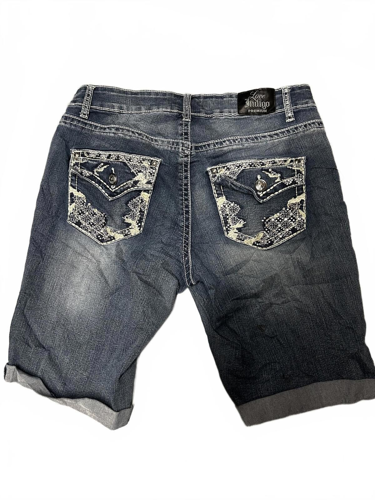 Designer Stylish Lee Indigo Denim Shorts with Embellished Pockets Size 30" / US 8 / IT 44 - 2 Thumbnail