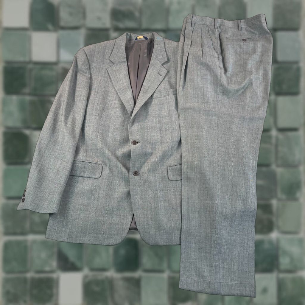 VINTAGE Brooks Brothers x Loro Piana Suit Men Glen Check 100% Wool Gray 44L 36x33 2 Piece Three-Button Single-Breasted Notch Long Wool Mens