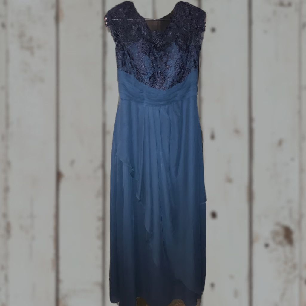 Vintage JJs House Navy Blue Long Draped Maxi Dress Lace Top Short Sleeves NEW SIZE 12 Formal Size XL / US 12-14 / IT 48-50 - 1 Thumbnail