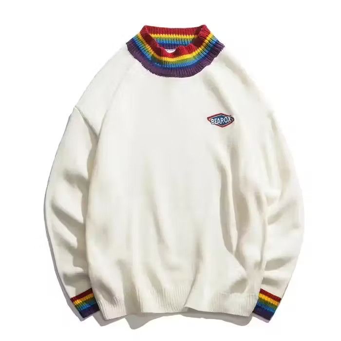 image of Vintage Knitted Sweatshirt Sweater Pullover in White, Men's (Size Large)