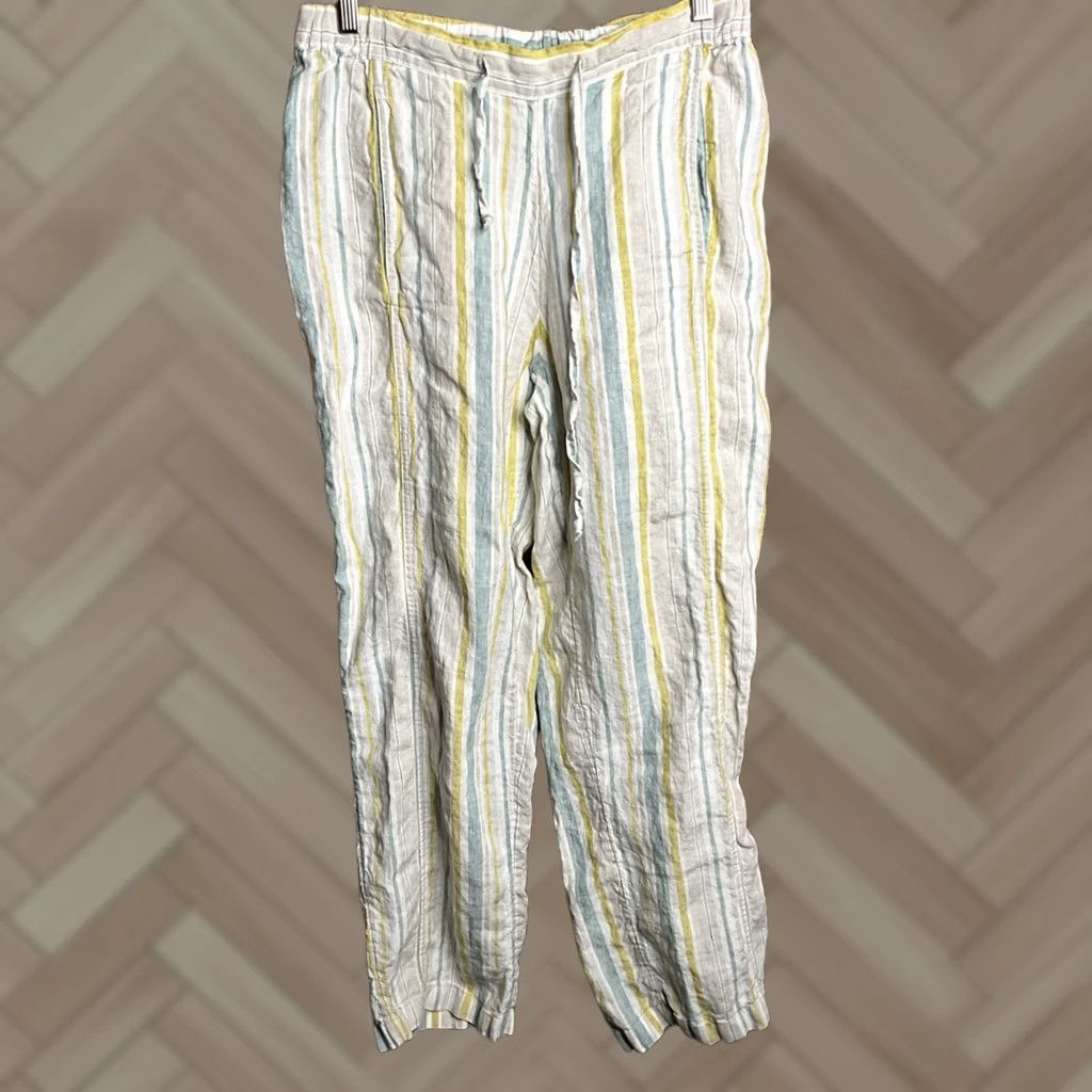 Coldwater Creek VINTAGE Coldwater Creek Linen Pants 8 Striped Cropped Neutral Boho Beach Vacation Women Size 30" / US 8 / IT 44 - 1 Thumbnail