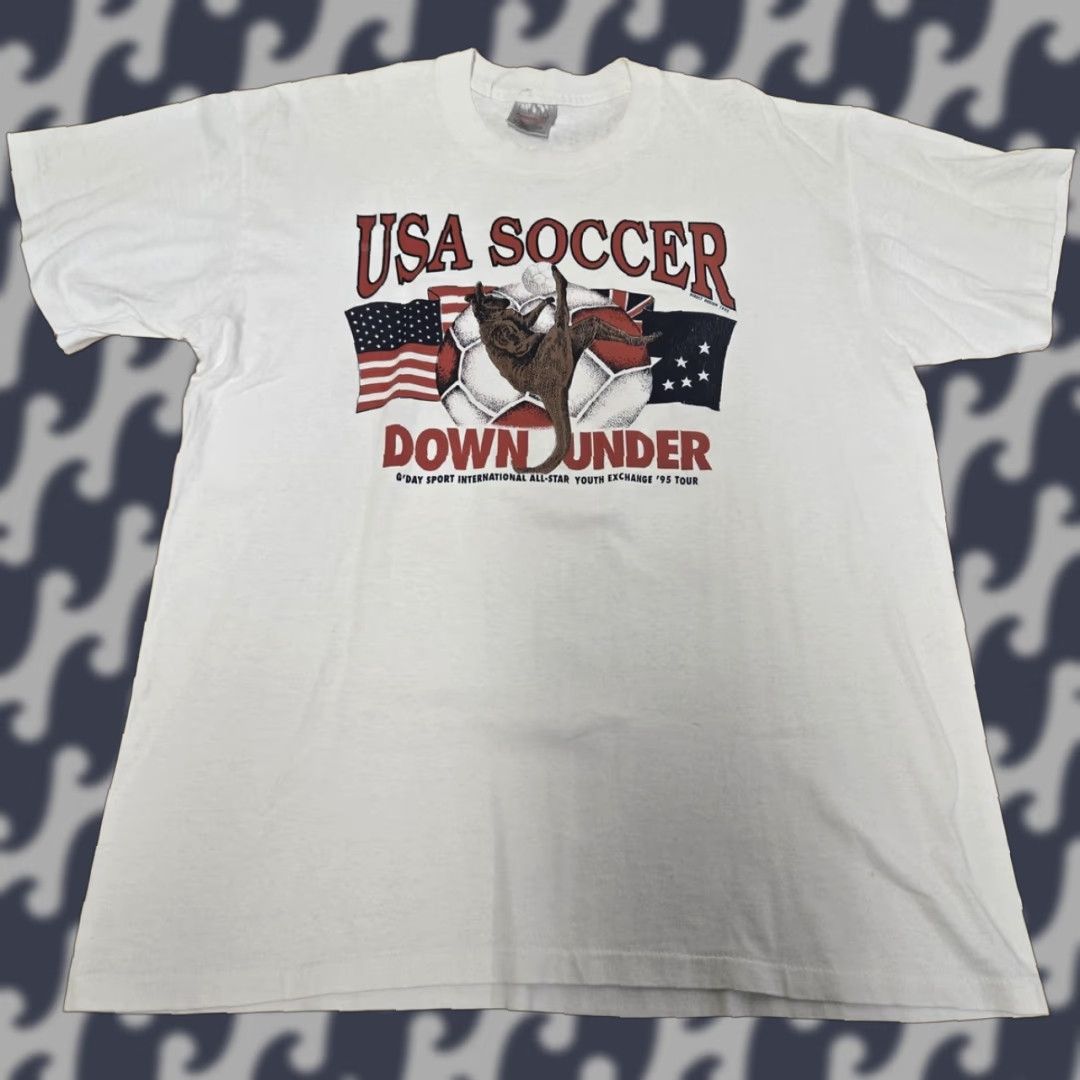 Vintage VINTAGE Oneita USA Soccer Shirt Mens Large Down Under 95 Tour Graphic Kangaroo 90s Size US L / EU 52-54 / 3 - 1 Thumbnail