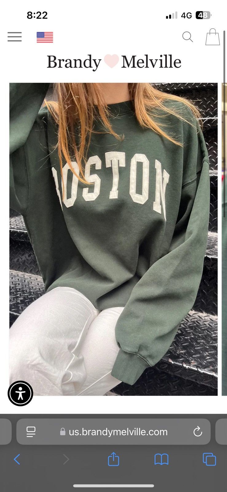 Brandy Melville John Galt Green Boston Sweatshirt Size ONE SIZE - 1 Thumbnail