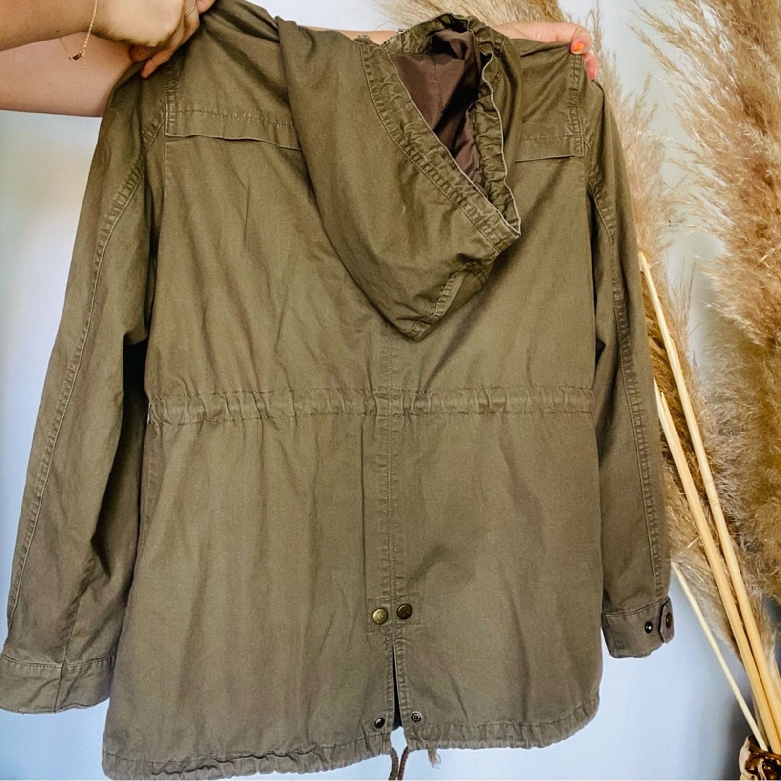 Urban Outfitters UO URBAN Olive Green Khaki Anorak Hooded Zip Tie Jacket Coat Size L / US 10 / IT 46 - 6 Thumbnail