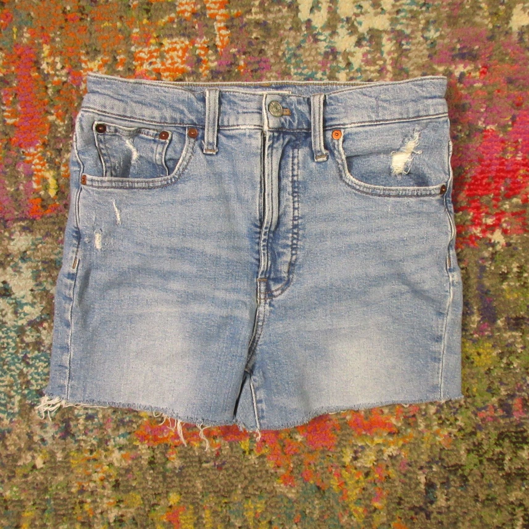 Madewell Madewell Cut Off Shorts Womens 27 Raw Hem Distressed Stretch Denim 328x4 Size 27" / US 4 / IT 40 - 2 Thumbnail