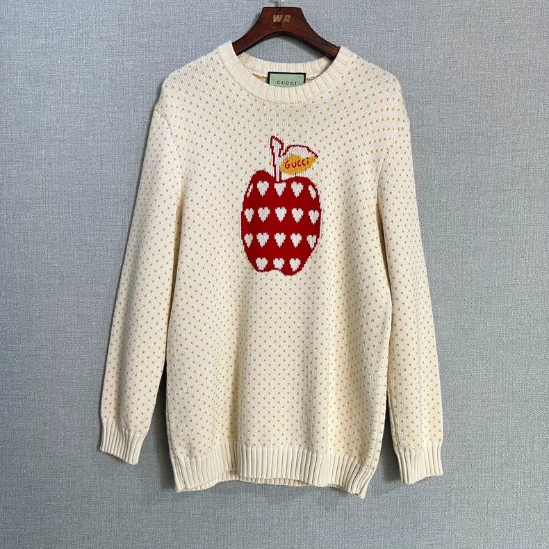 Gucci Beige apple love logo knit sweater 2502-Nextarrow