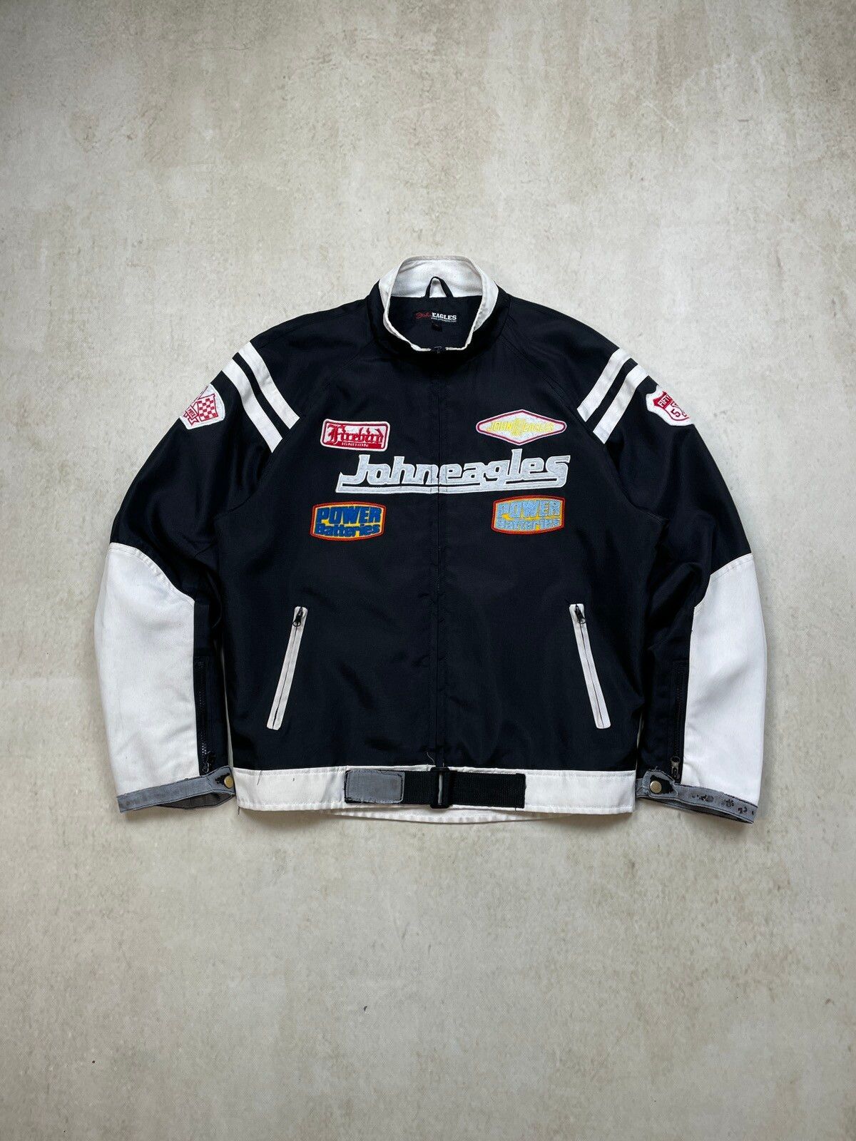 Pre-owned Nascar X Racing Y2k Vintage Johneagles Moto Racing Jacket Bomber In Black