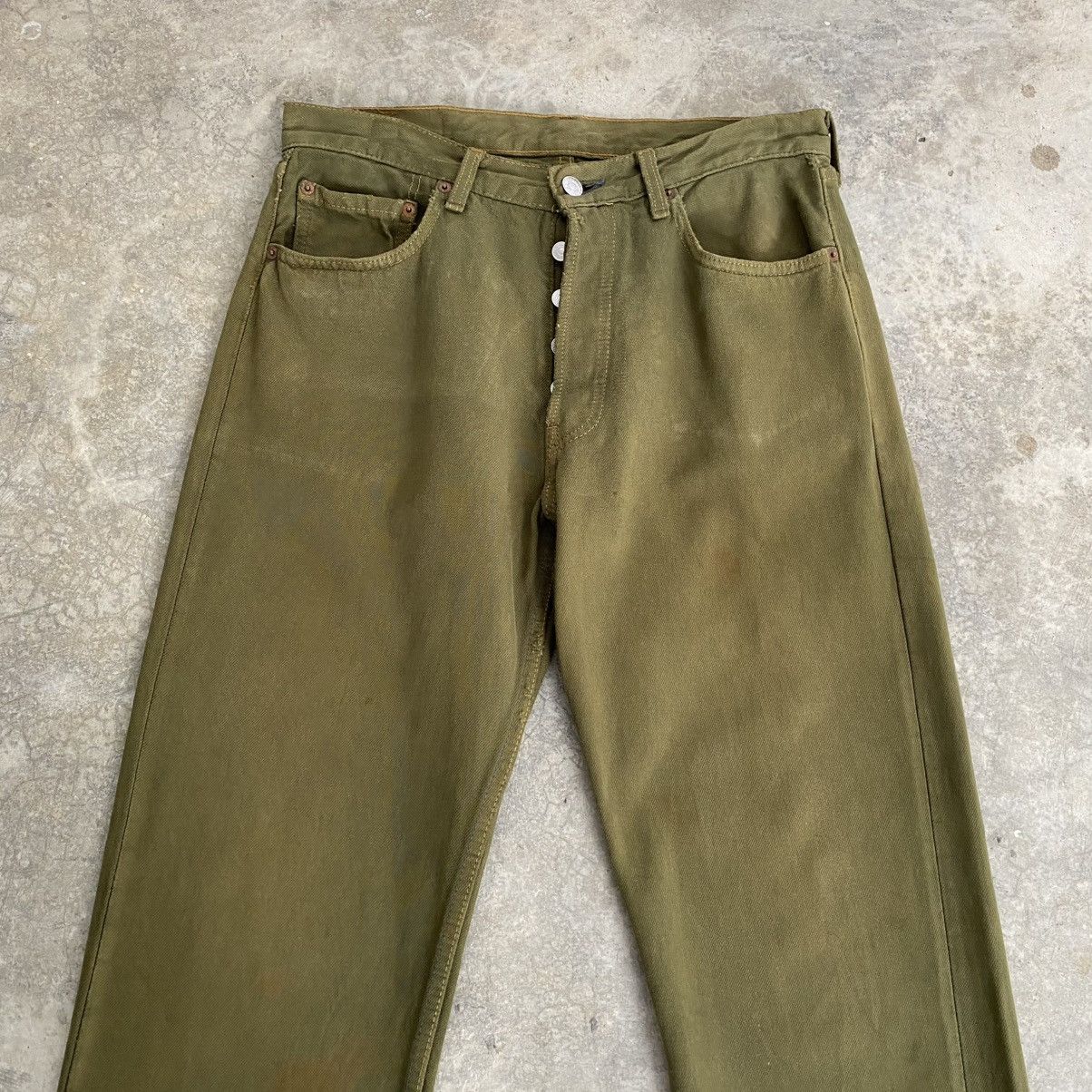 Levi's Vintage Levis 501 Faded Green Overdyed Distressed Jeans Size US 31 - 2 Thumbnail