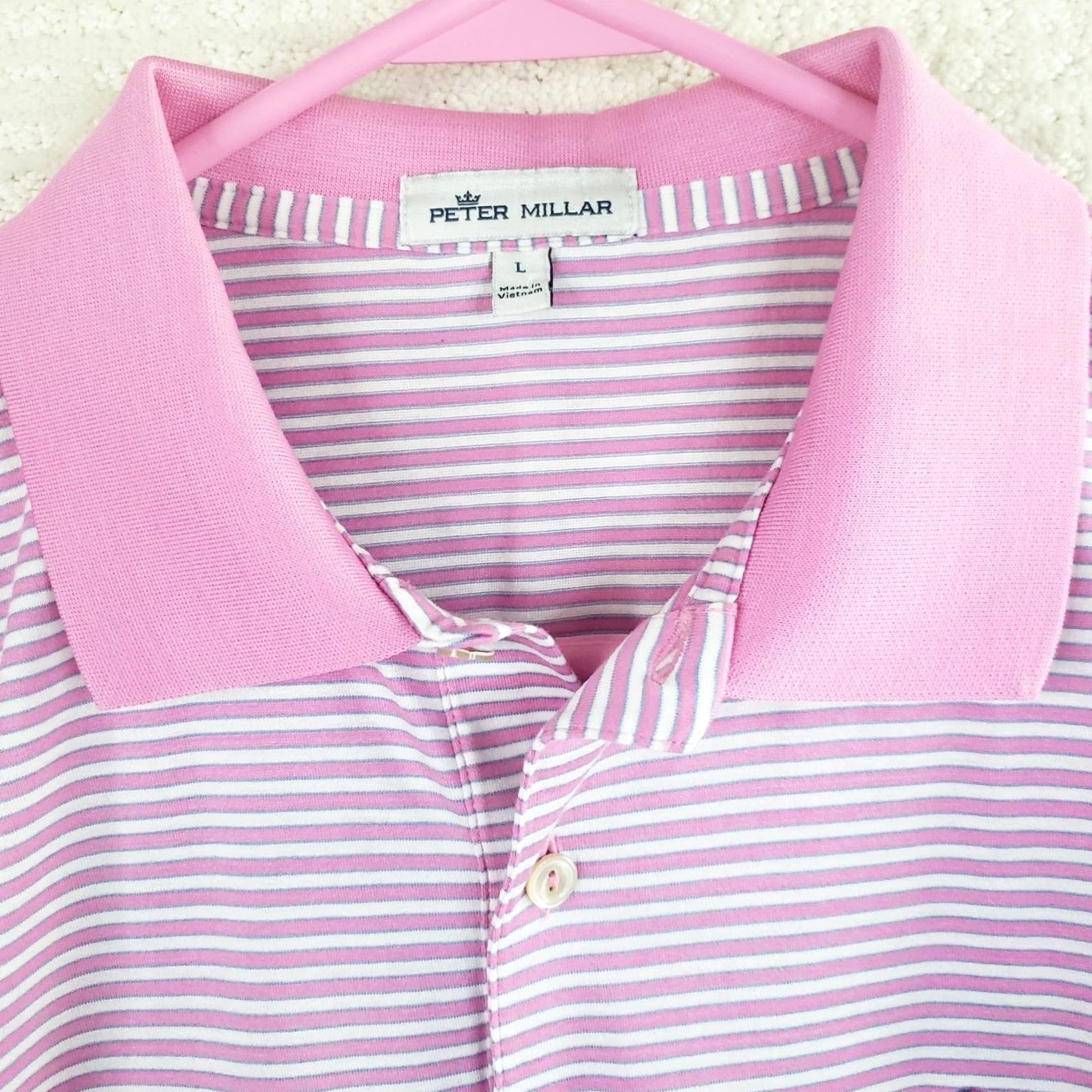Peter Millar Peter Millar Polo Shirt Mens L Pink Striped Logo 100% Cotton Golf Casual Shirt Ladies? Size US L / EU 52-54 / 3 - 7 Thumbnail