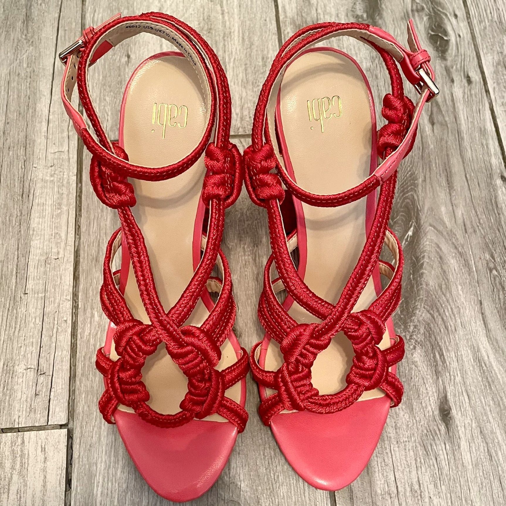 Vintage VINTAGE CAbi Tiptoe Red Hibiscus Heels Rope Sexy Strappy Sandal Ankle Wrap Summer 9 Size US 9 / IT 39 - 4 Thumbnail