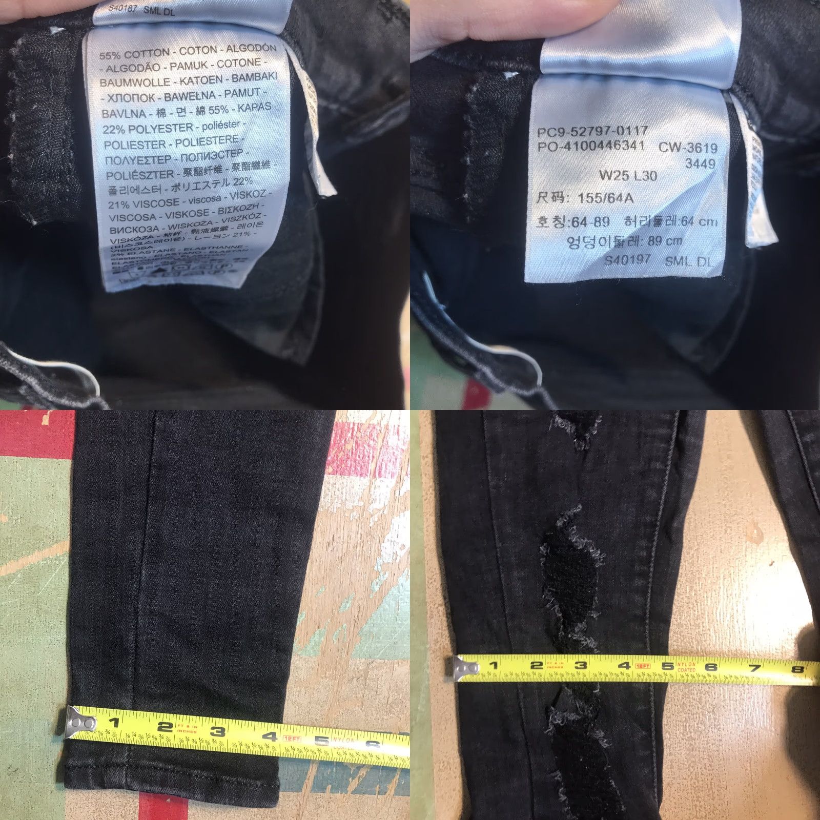 Levi's Levi's 720 Super High Rise Skinny Jeans Womens Black Denim 25x30 Distressed Slim Stretch 5-Pocket Bohemian Festival Long Inseam 30"} Size 42" / US 20 - 8 Thumbnail