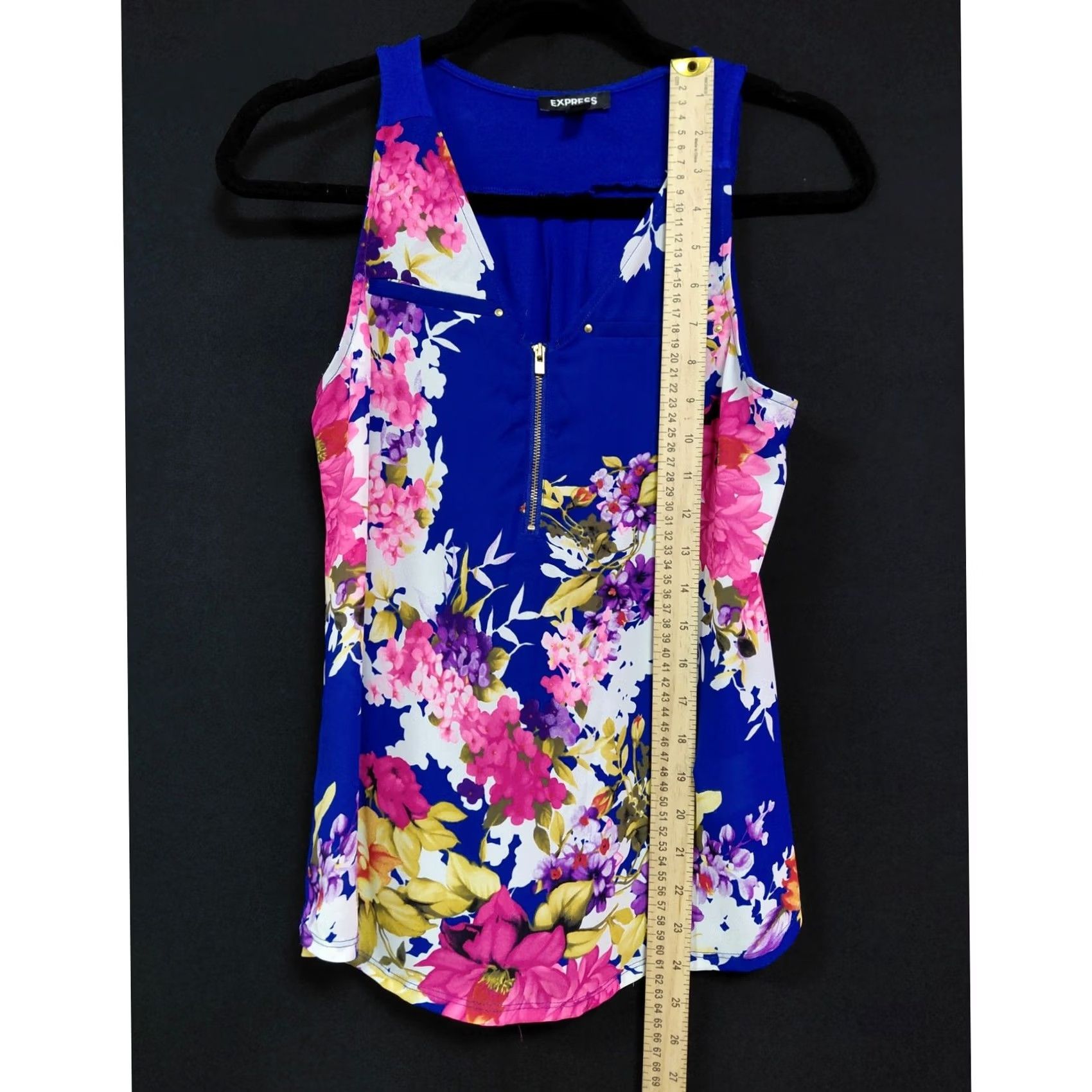 Express Express Floral Print Sleeveless Top XS Petite Blue - Lightweight, Zip, Blouse, Women's Shirt Size XS / US 0-2 / IT 36-38 - 6 Thumbnail