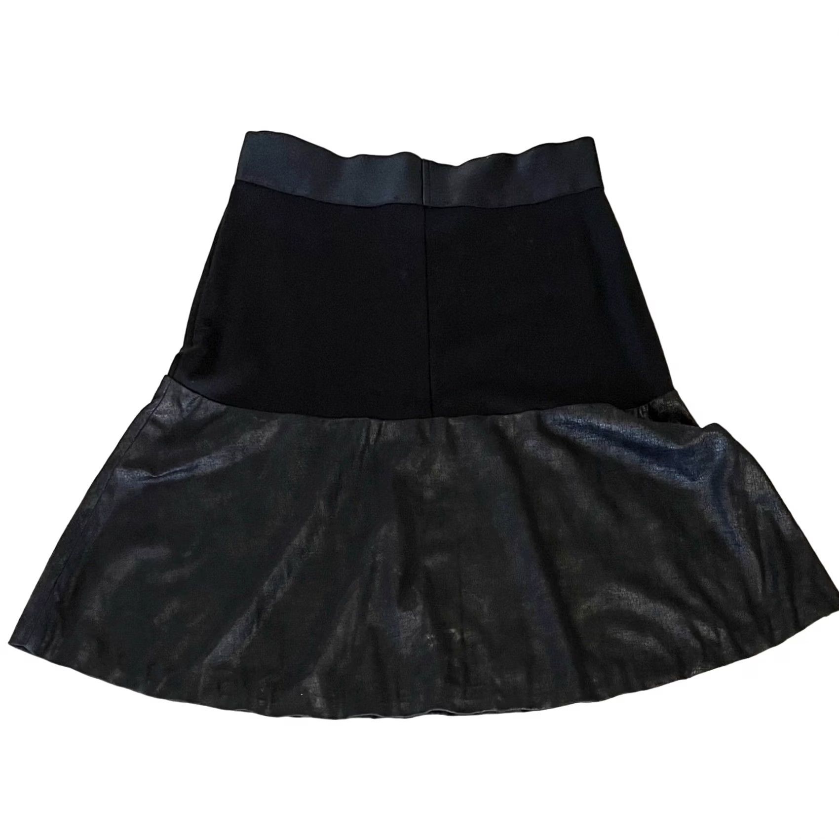 Vintage CAbi Faux Leather Skirt Black Flare Knee Length Pull On Women’s Size Small S Black Flare Elastic Waist Knee Length Womens Size 28" / US 6 / IT 42 - 2 Thumbnail
