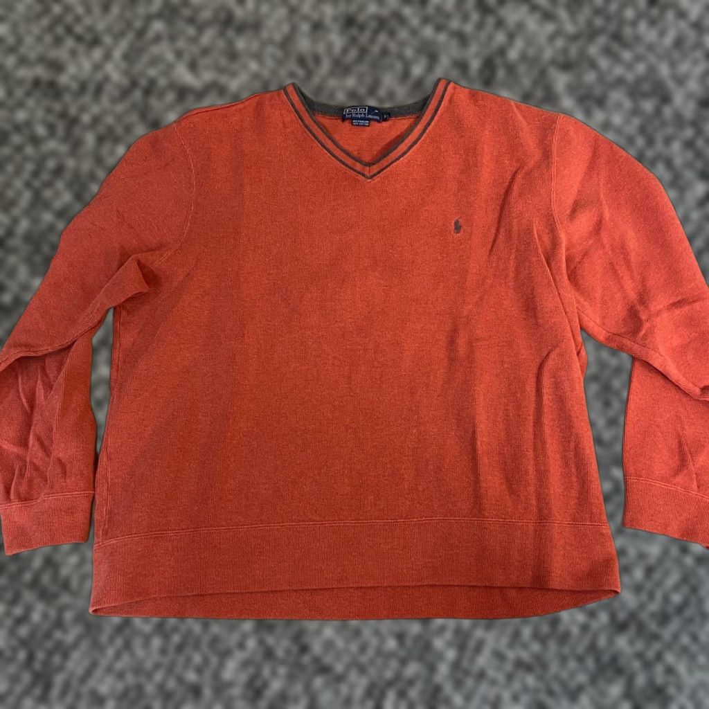 Polo Ralph Lauren VINTAGE Polo Ralph Lauren Sweater Mens XL V-Neck Pullover Orange Cotton Knit, Red? Size US XL / EU 56 / 4 - 1 Thumbnail