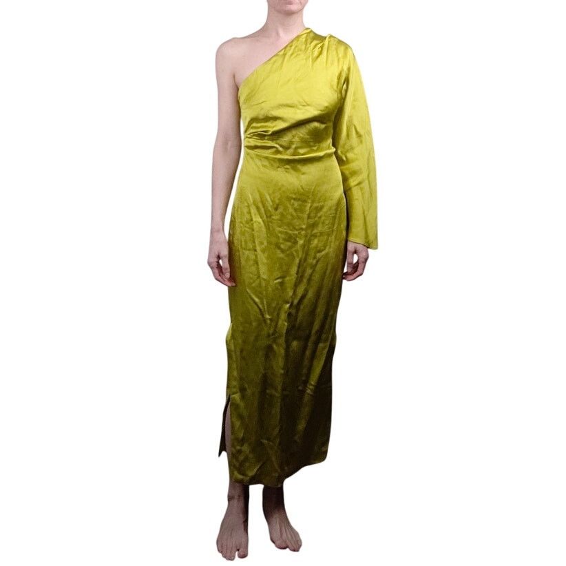 Zara Zara One Shoulder Midi Dress Womens XS Chartreuse Green | Grailed