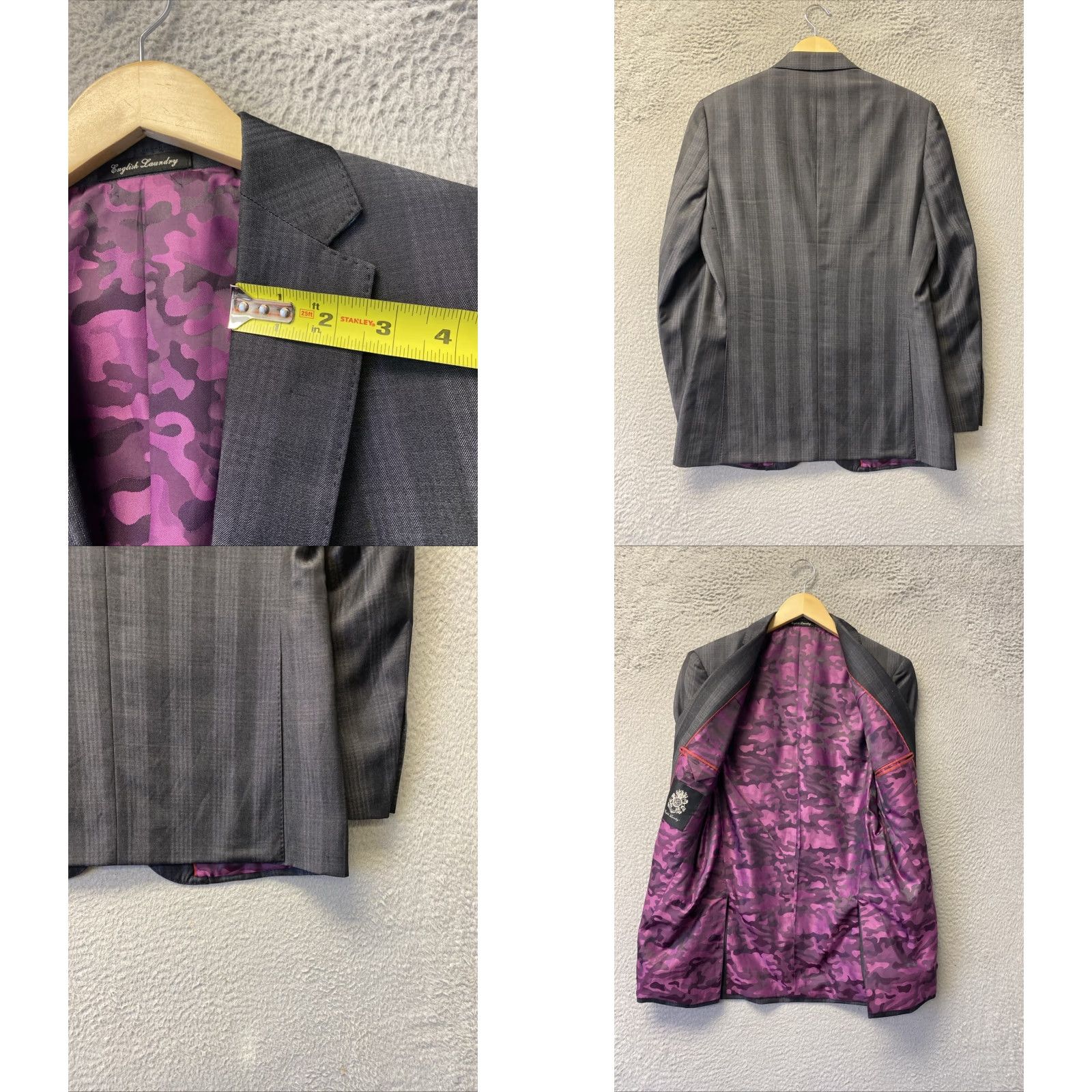 English Laundry English Laundry Blazer Jacket 36R Gray Striped Wool Shawl Button Regular Fall Winter Spring Party/Cocktail Casual Mens Size 36R - 8 Thumbnail