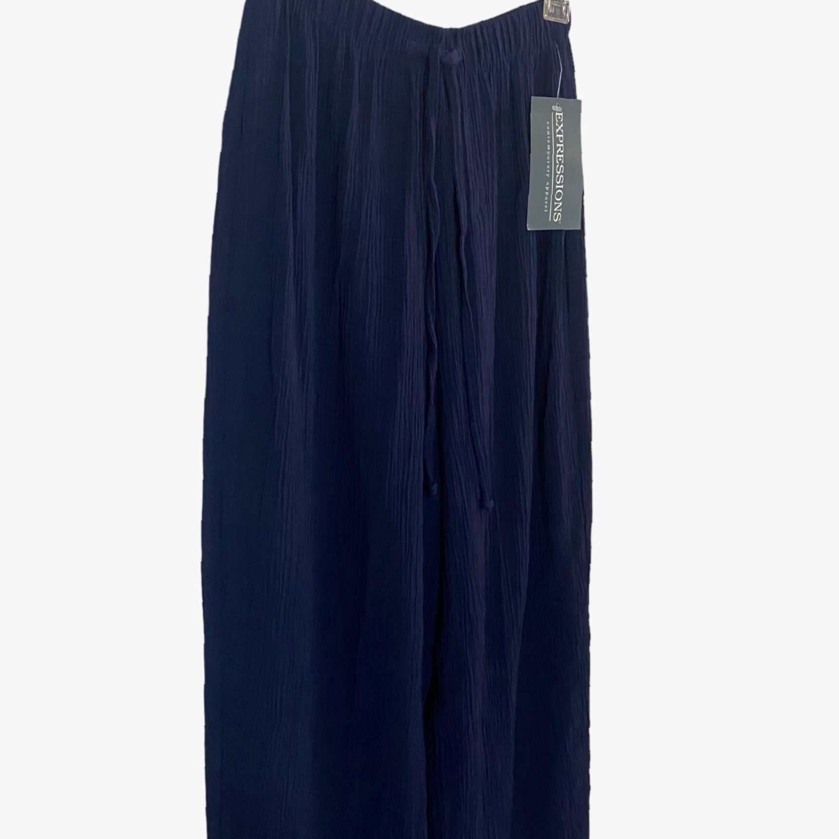 Vintage VINTAGE Expressions Pants Wide-Leg Blue Womens Small New USA Crinkled Crepe Pull On Size 28" / US 6 / IT 42 - 4 Thumbnail