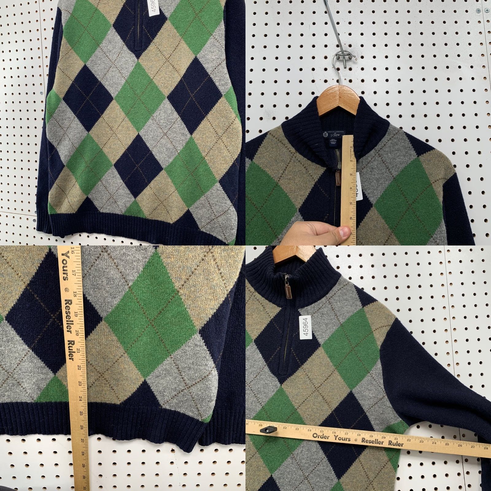J.Crew J.CREW Wool Sweater Mens M 1/4 Zip Argyle Blue Green Premium Lambswool Pullover Knit Mock Neck Adult Regular Size M Mens Size US M / EU 48-50 / 2 - 8 Thumbnail