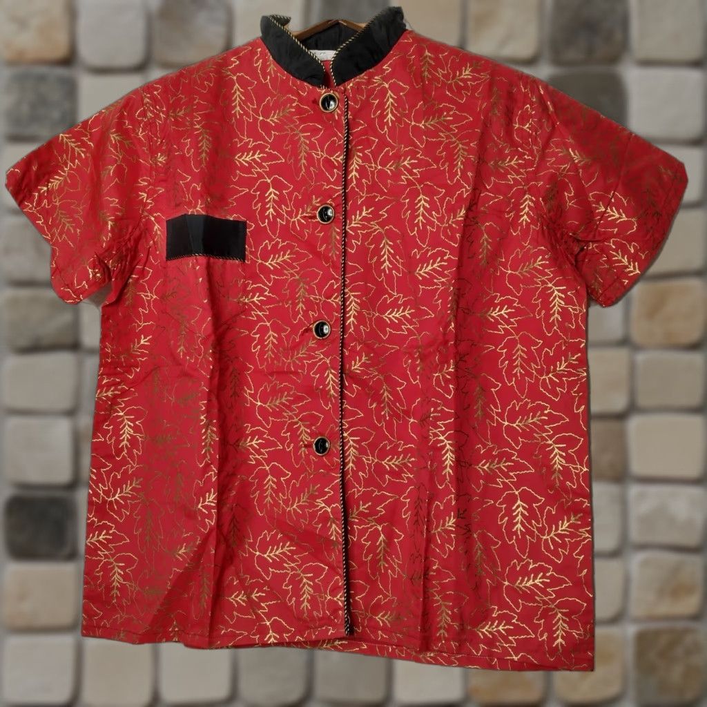 Vintage VINTAGE Lewis Frimel Sleepshirt Women's 34 Pink Night Shirt Button Short Sleeve Collared Gold Leaf Lounge Sleepwear Asian-Inspired 90s Womens Size XXS / US 00 / IT 34 - 1 Thumbnail