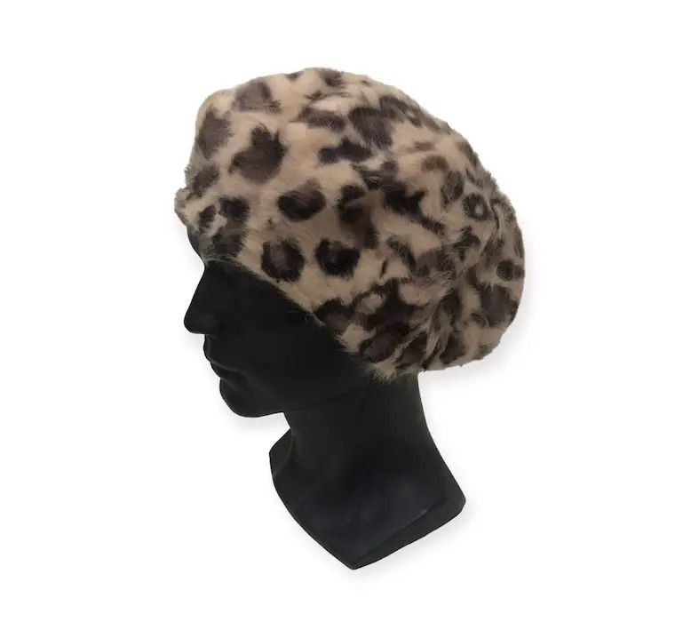 image of Leopard Fleece Beanie Hat, Men's