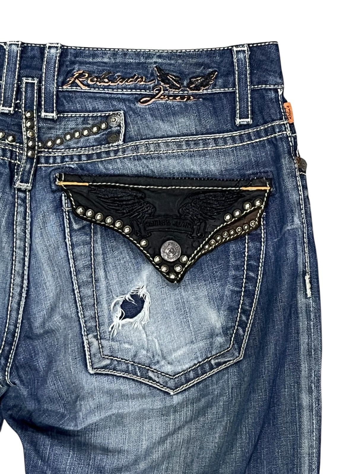 Asspizza × Robins Jeans 🔥Robin's Jean Studded Flap Distressed Denim USA Made (W33) Size US 33 - 11 Thumbnail
