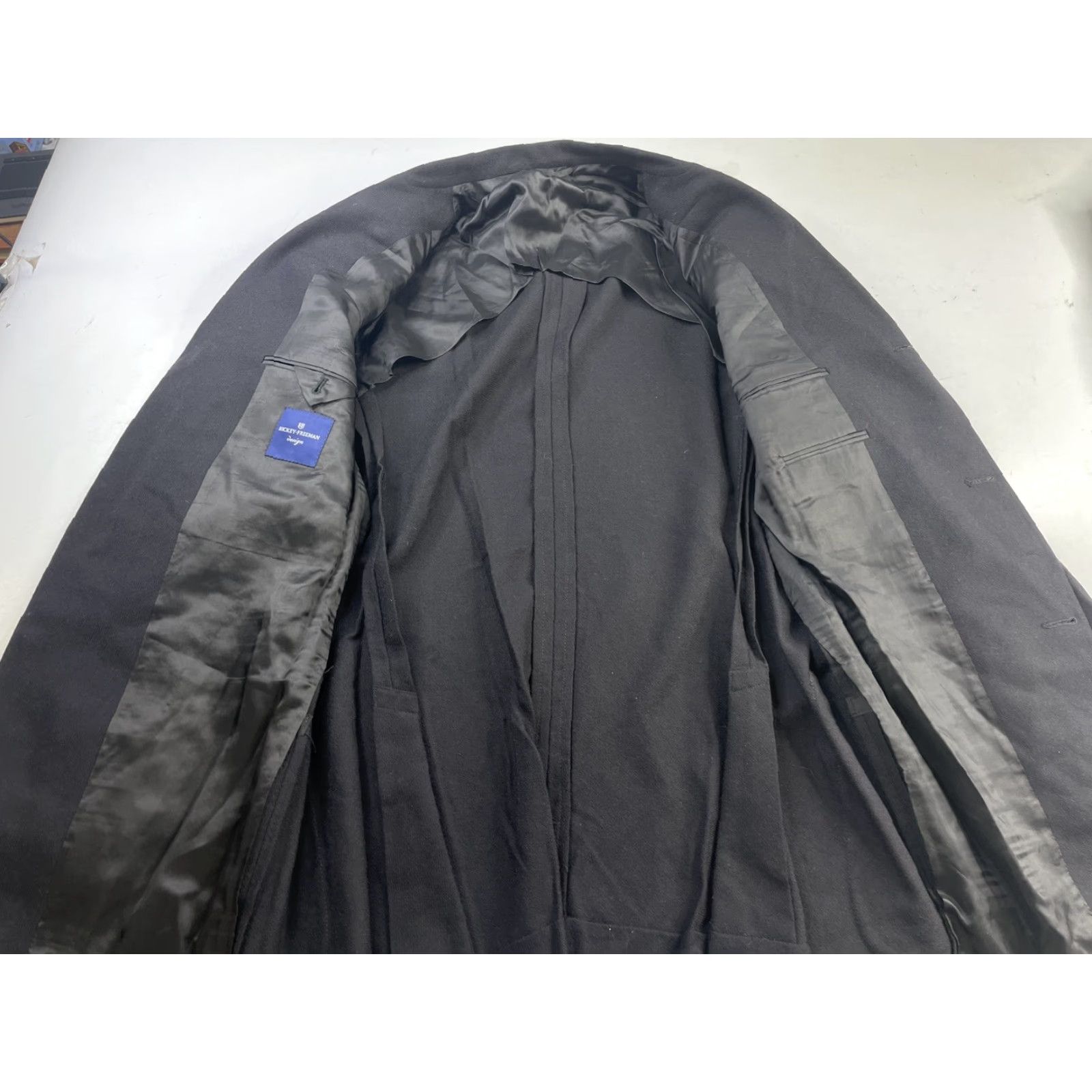 Vintage Hickey Freeman Sport Coat Jacket Black Wool Cashmere 44R Regular Notch Lapel Single-Breasted 2-Button Four-Button Sleeve Mens Blazer Coat Size 44R - 2 Thumbnail