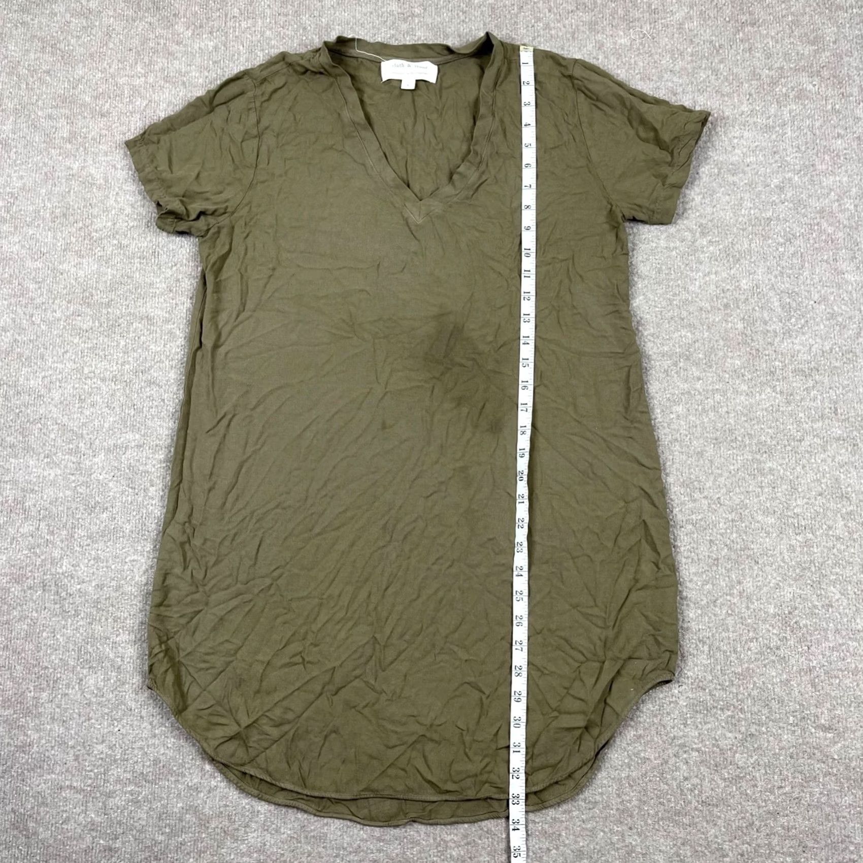CLOT Cloth & Stone Shirt Dress Women's Large L Green Short Sleeve V Neck Lightweight Size L / US 10 / IT 46 - 5 Thumbnail