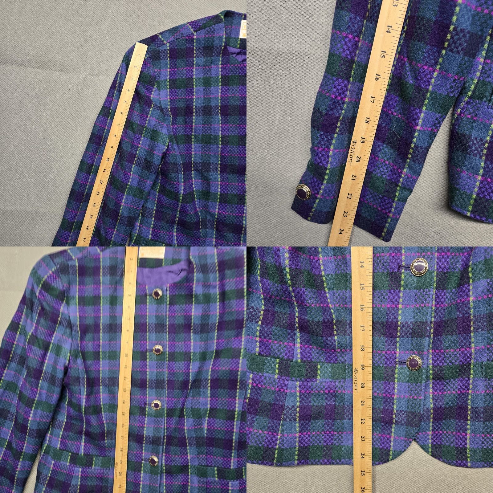 Pendleton VINTAGE Pendleton Blazer Womens Medium Purple Plaid Wool Lined Collarless Jacket Size M / US 6-8 / IT 42-44 - 9 Thumbnail