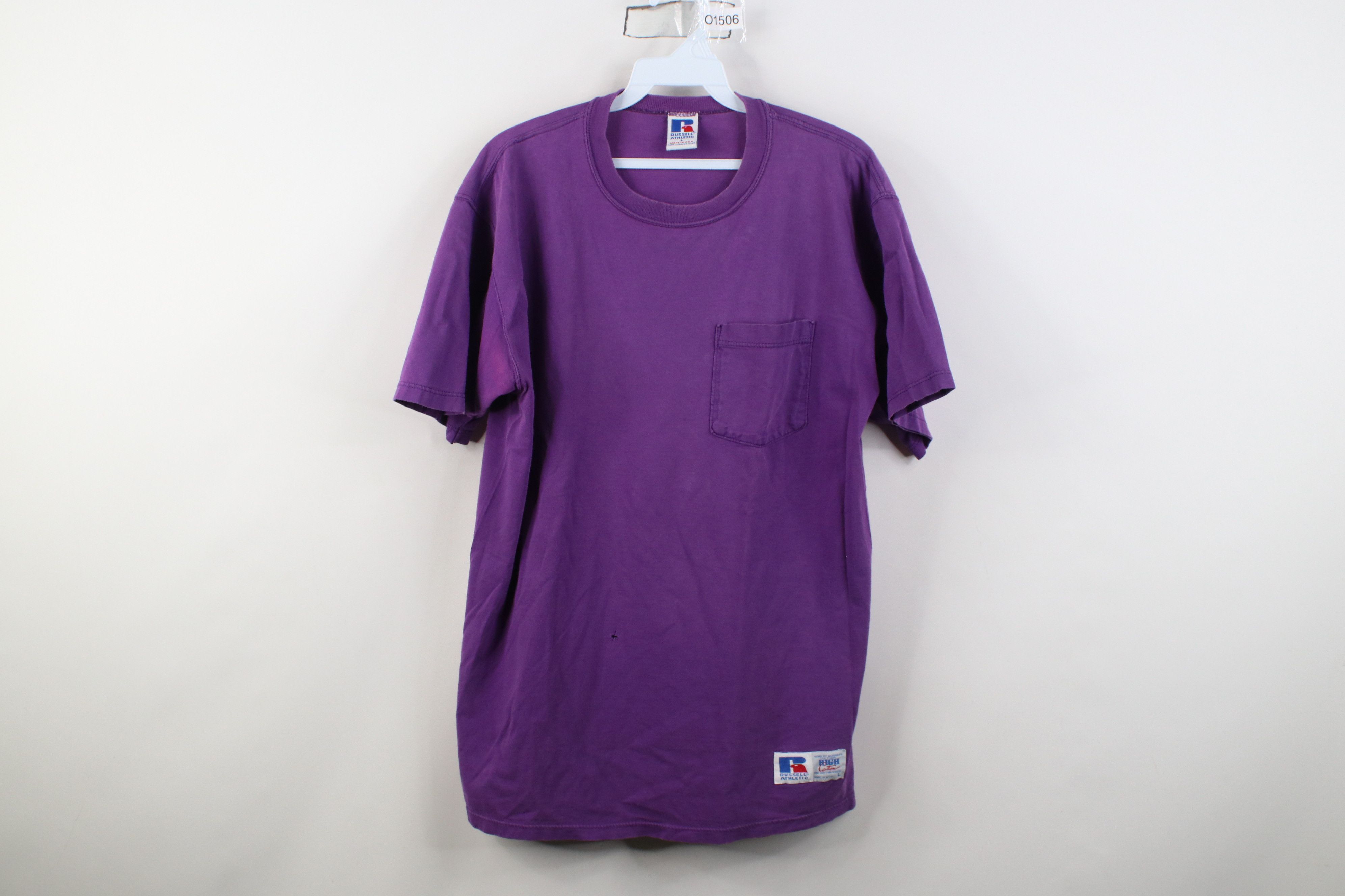 Russell Athletic Vintage 90s Russell Athletic Blank Cotton T-Shirt Purple USA Size US L / EU 52-54 / 3 - 1 Thumbnail