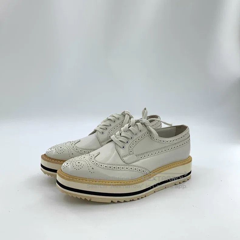 Prada Prada White Baroque carved lace-up casual flat muffin shoe Size US 6.5 / IT 36.5 - 1 Thumbnail