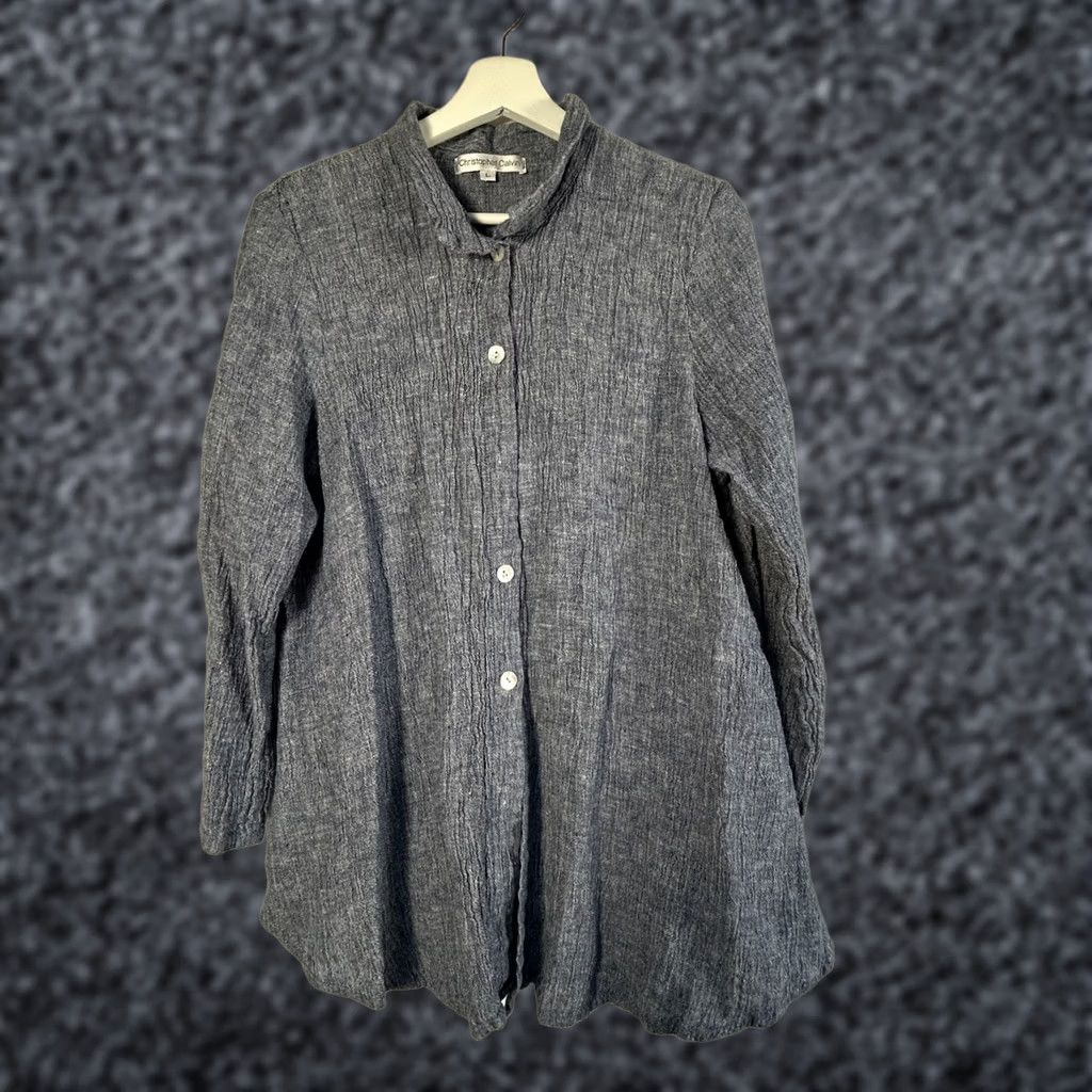 Vintage Christopher Calvin Womens Blue Linen Button-Down Long Sleeve Tunic Top Large Size L / US 10 / IT 46 - 1 Thumbnail