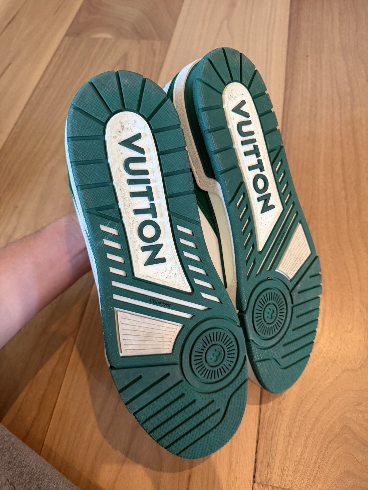 Louis Vuitton Louis Vuitton Trainer #54 Signature White Green Size US 13 / EU 46 - 3 Thumbnail