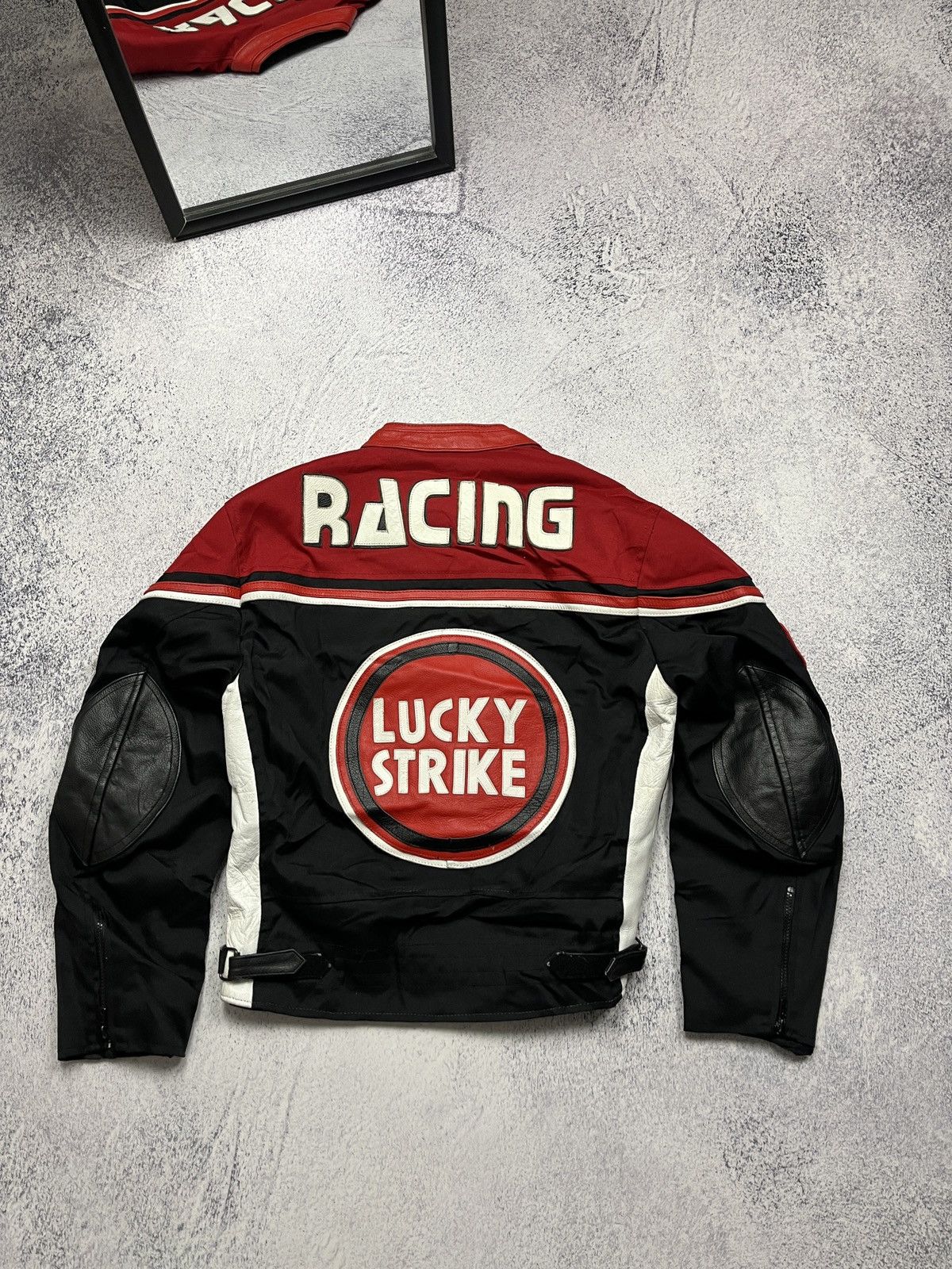 Vintage Crazy Lucky Strike Leather Elements Racing Jacket Moto Rare🔥 Size XS / US 0-2 / IT 36-38 - 17 Thumbnail