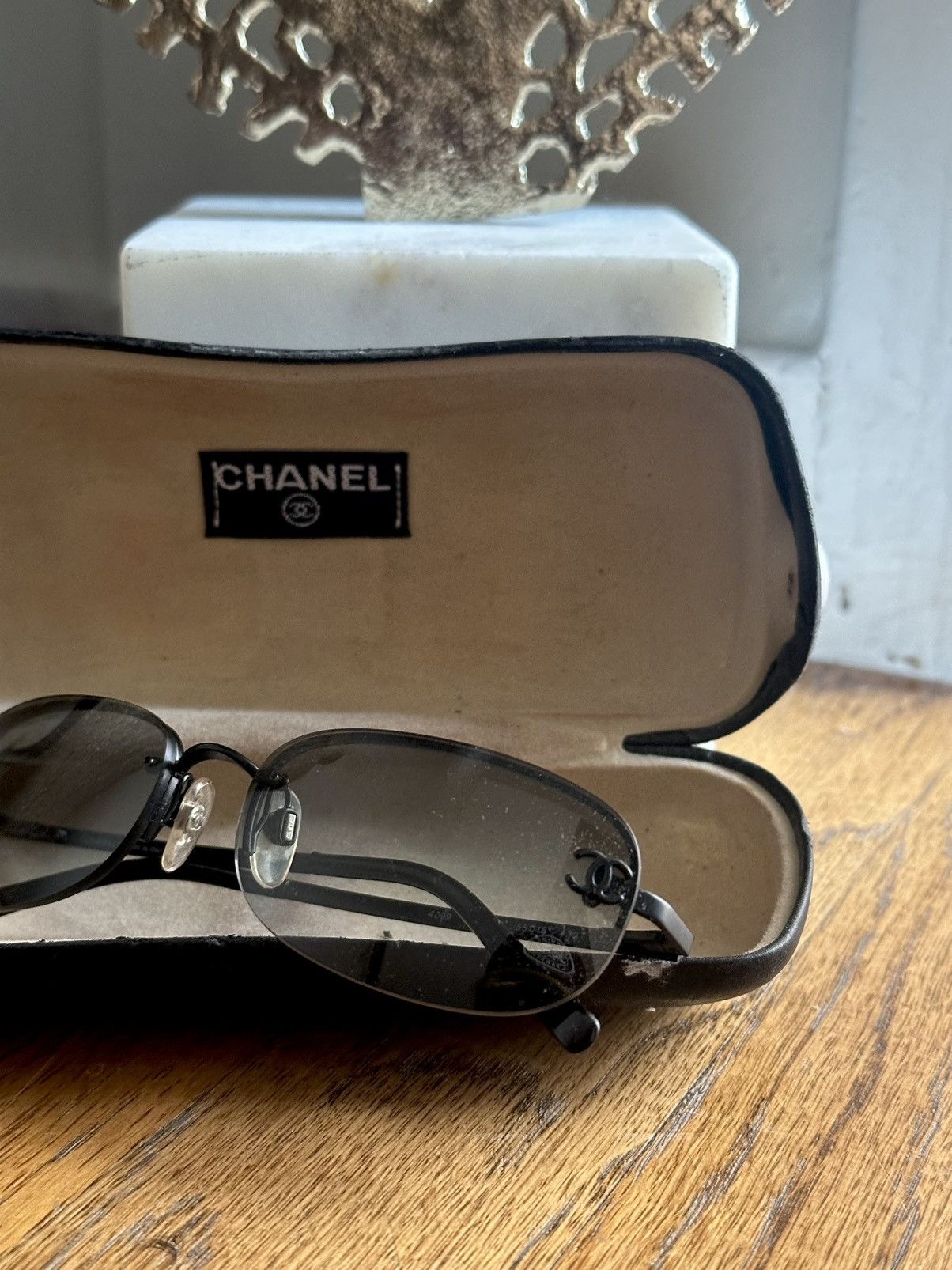CHANEL Vintage Black Rimless Sunglasses