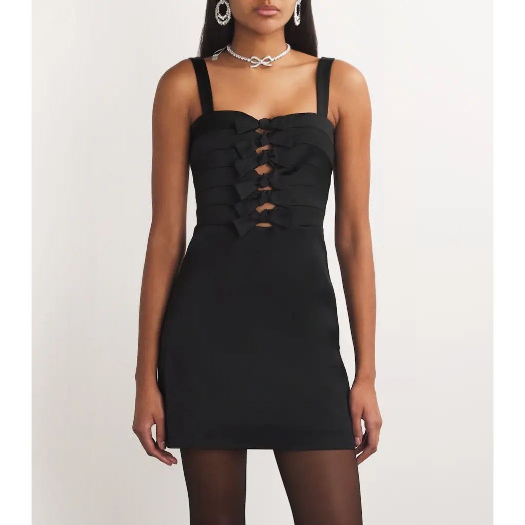 Veronica Beard VERONICA BEARD Kennedy Bow Black Satin Mini Dress Size M / US 6-8 / IT 42-44 - 1 Thumbnail