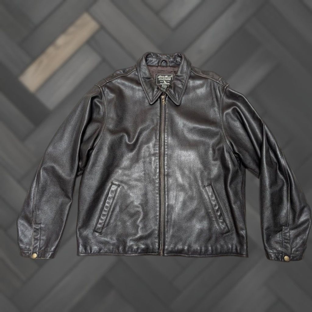 Eddie Bauer VINTAGE Eddie Bauer leather jacket XLT dark brown PATINA motorcycle 48 TALL Mens Leather Jacket 48 in brown XLT tall Size US XL / EU 56 / 4 - 1 Thumbnail