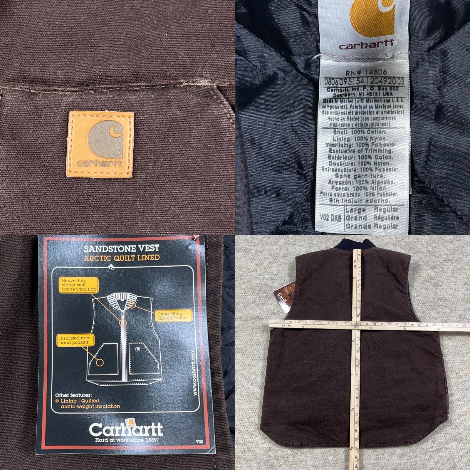 Carhartt VINTAGE Carhartt Vest Men L Brown Duck Canvas Quilt Lined VO2 DKB Full Zip Insulated Pockets Wool Pattern: Solid USA Theme: Hunting Mens Size US L / EU 52-54 / 3 - 8 Thumbnail