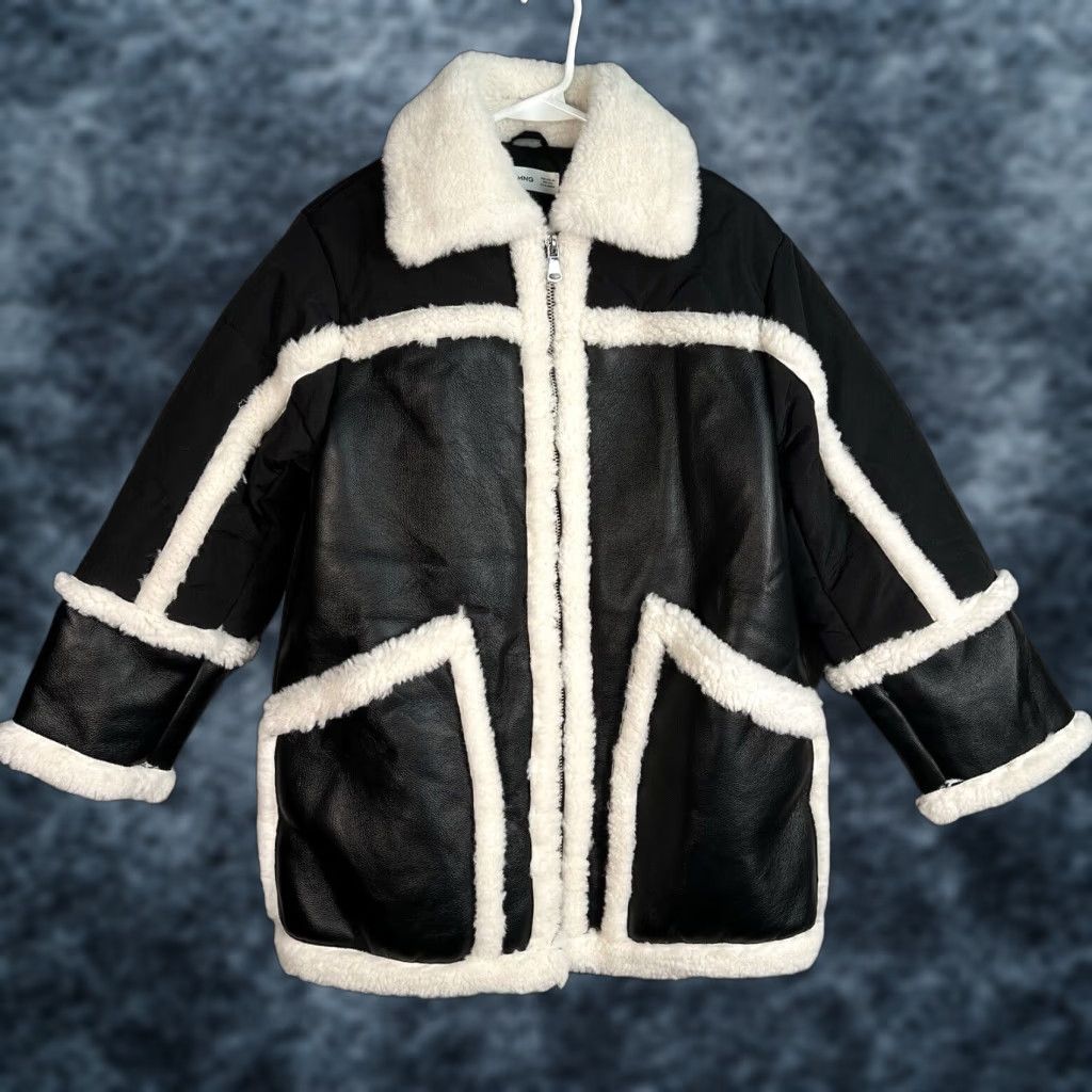 Mango Mango Womens Black Faux Shearling Trim Jacket Coat Faux Leather Front and Sleeve Trim XS Size Jacket Womens Black Size XS / US 0-2 / IT 36-38 - 1 Thumbnail