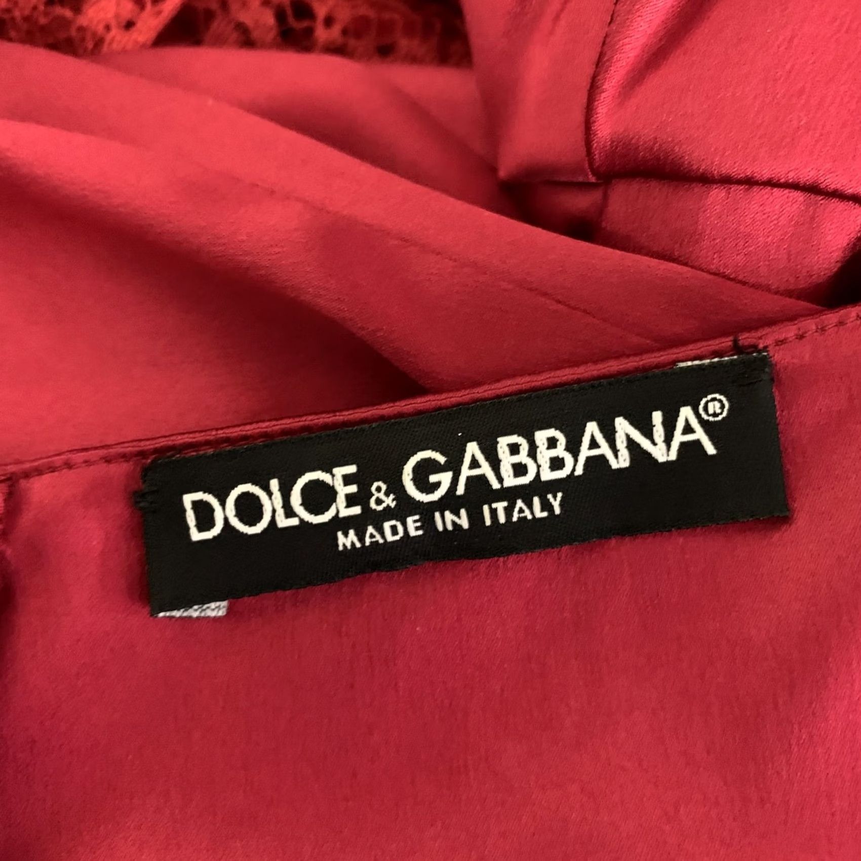 Dolce & Gabbana DOLCE & GABBANA Size M Red Satin Lace Long Gown - Women Maxi Dress, Lace, Italy, 3. Excellent Pre-Owned Condition Size M / US 6-8 / IT 42-44 - 5 Thumbnail