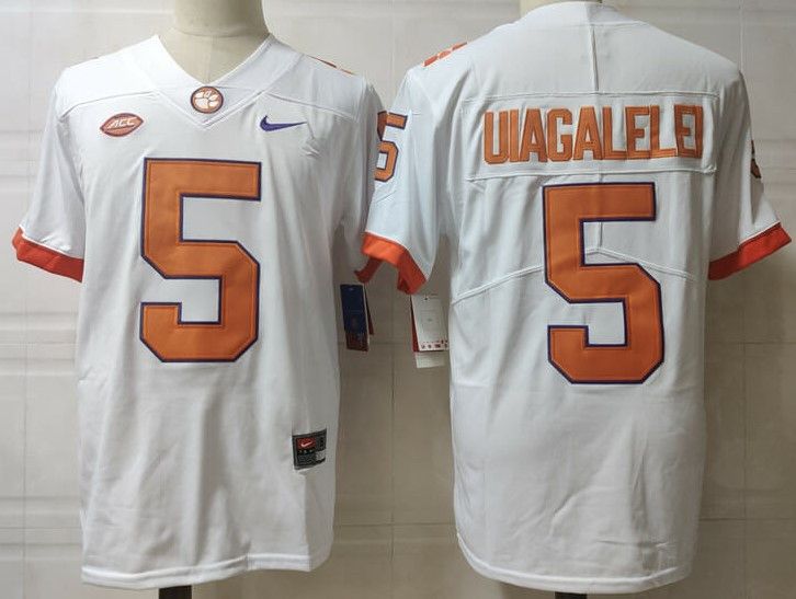 Men's Clemson Tigers #5 Uiagalelei Football Jersey White