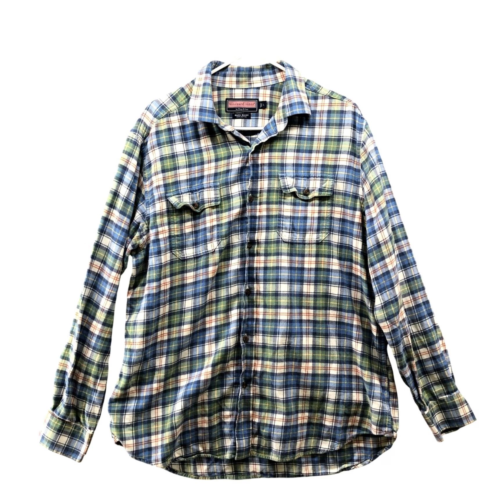 Vineyard Vines Vineyard Vines Flannel Shirt Mens L Owen Blue Green Plaid Cotton Utility Shirt Size US L / EU 52-54 / 3 - 2 Thumbnail